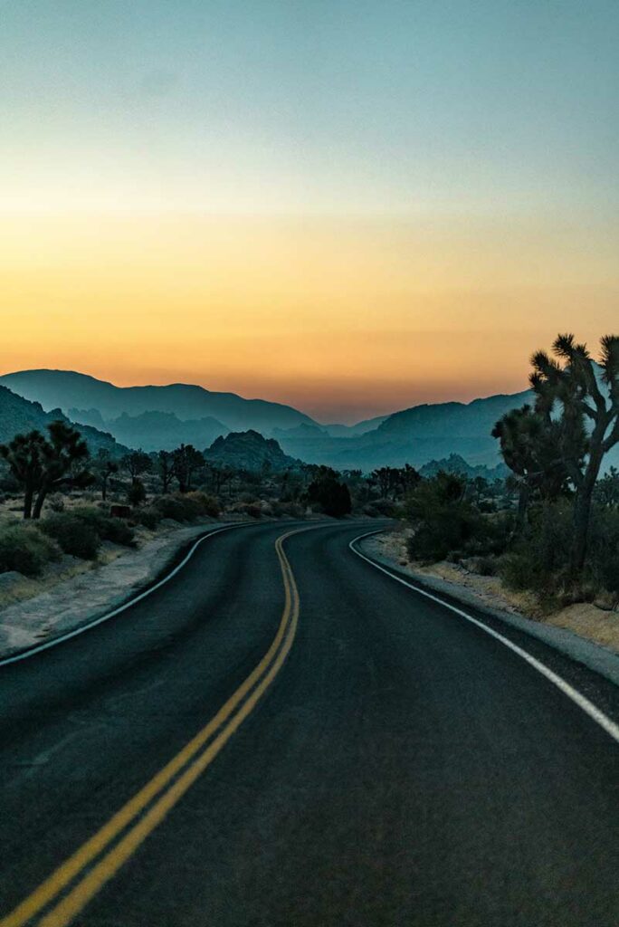 Entering Joshua Tree National Park at sunrise