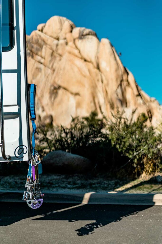 VanCraft campervan rock climbing in Joshua Tree