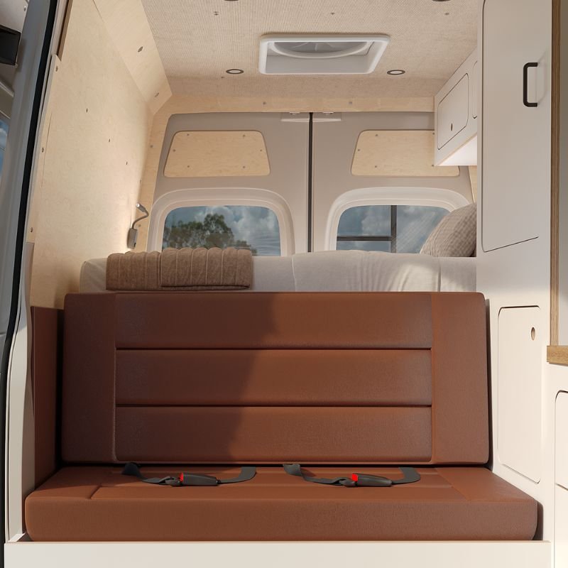 Premium leather bench with two FMVSS lap seat-belts